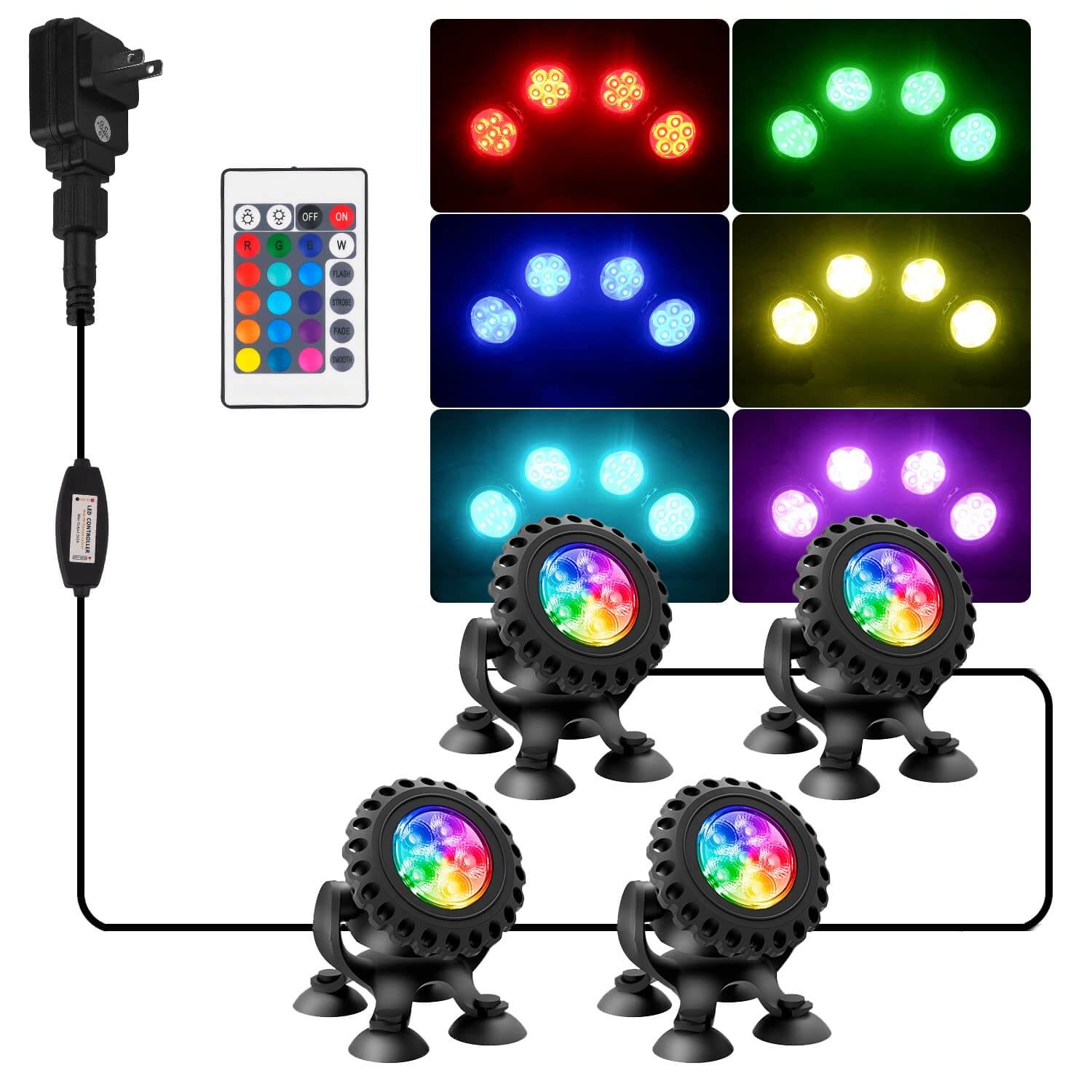 4Pcs Submersible LED Underwater Lights with Remote Controlled