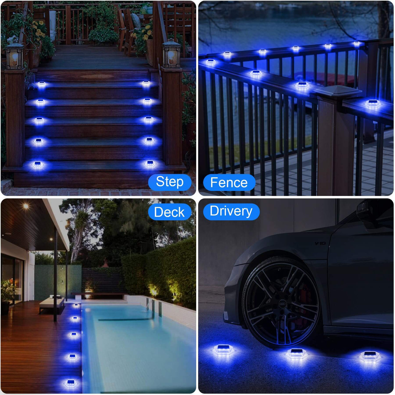 Solar LED Deck Lights Outdoor Stair Lights Waterproof Blue/Warm White